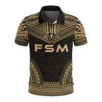 Federated States of Micronesia Polo Shirt F S M Seal Polynesian Chief Tattoo Gold Version Unisex Gold - Polynesian Pride