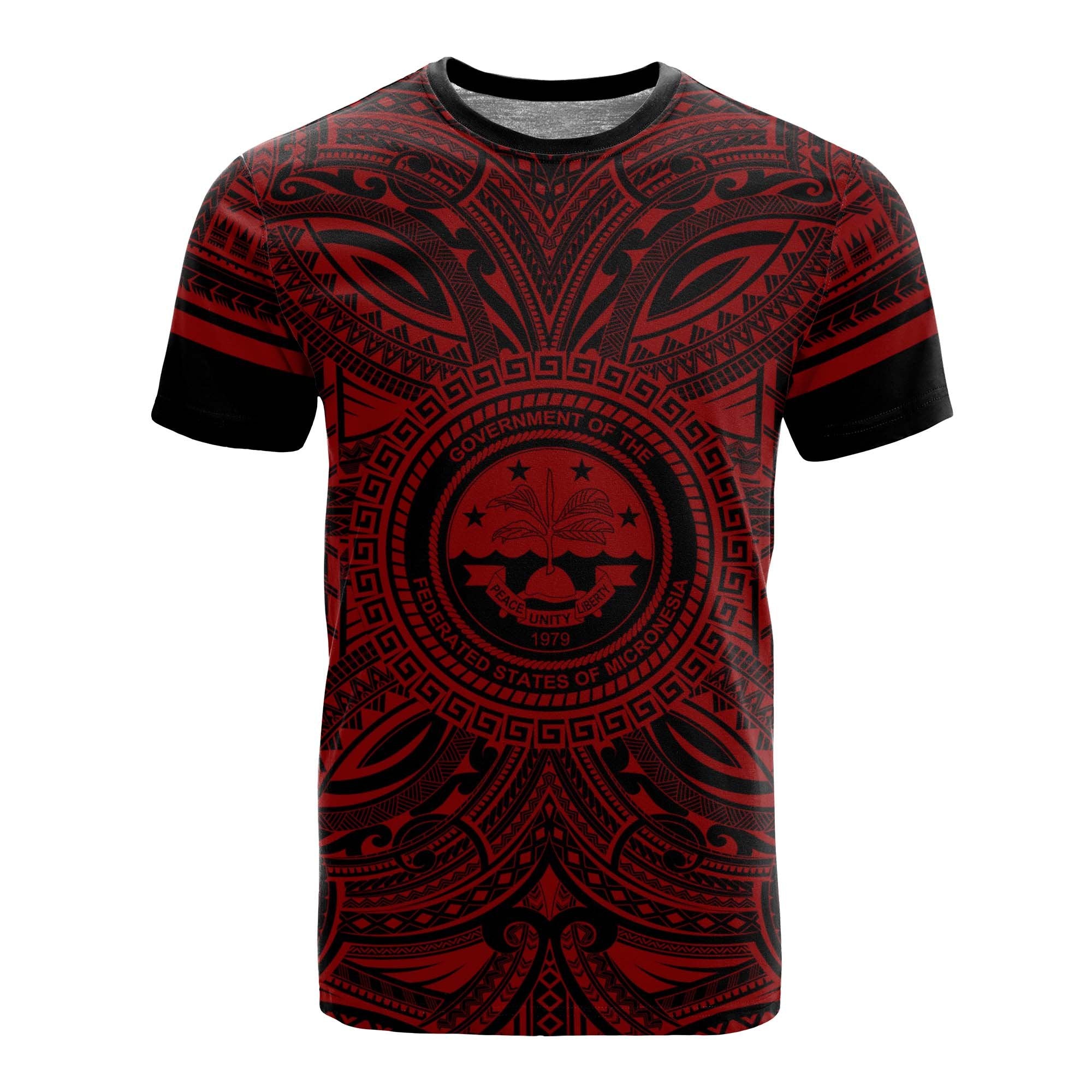 Federated States of Micronesia T Shirt FSM Coat of Arms Polynesian Red Black Unisex Red - Polynesian Pride
