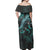 Fiji Woman Off Shoulder Long Dress - Fiji Coat Of Arms With Polynesian Turtle Blooming Hibiscus Turquoise - Polynesian Pride