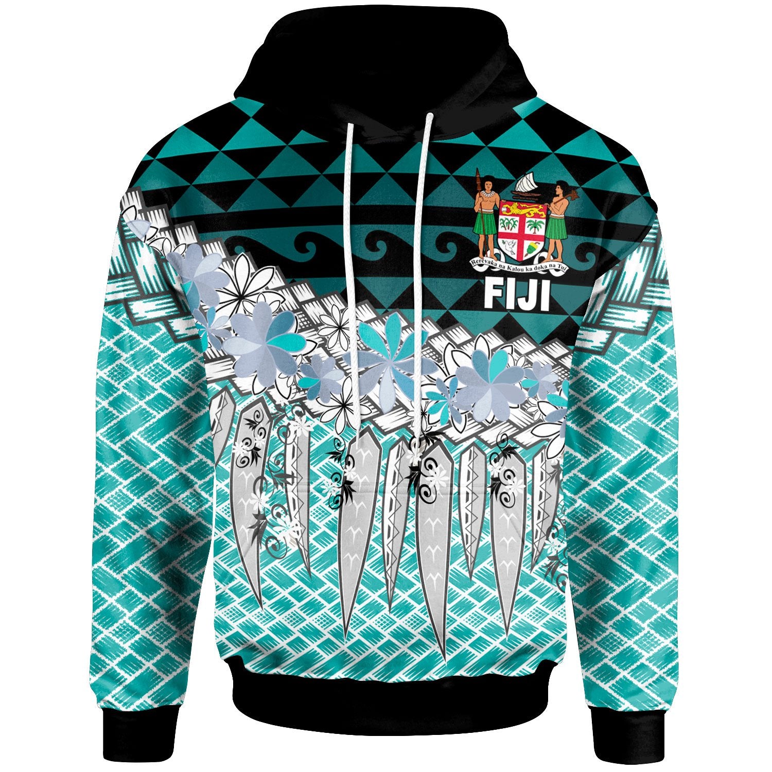 Fiji Hoodie Coconut Leaves Weave Pattern Blue Unisex Blue - Polynesian Pride