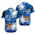 Fiji Matching Hawaiian Shirt and Dress Coat Of Arms and Masi Tapa Blue Version No2 LT9 - Polynesian Pride