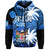 Fiji Coat of Arms Hoodie Masi Tapa Mixed Palm Tree No2 Blue Version LT9 Zip Hoodie Blue - Polynesian Pride