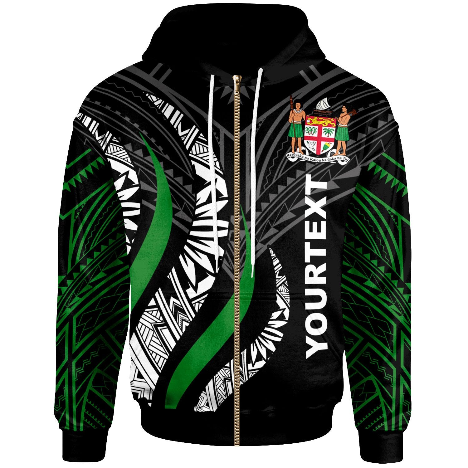 Fiji Custom Zip Hoodie Fiji Strong Fire Pattern Unisex Green - Polynesian Pride