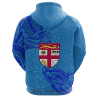 Custom Blue Hoodie Fiji Rugby Polynesian Waves Style - Polynesian Pride