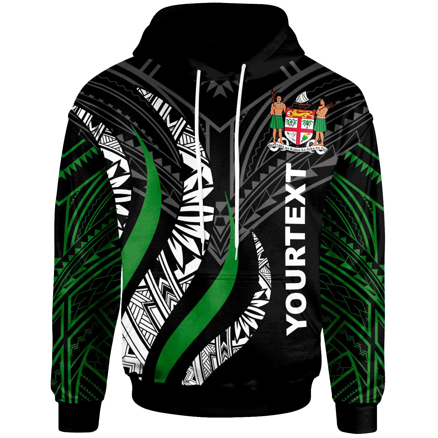 Fiji Custom Hoodie Fiji Strong Fire Pattern Unisex Green - Polynesian Pride