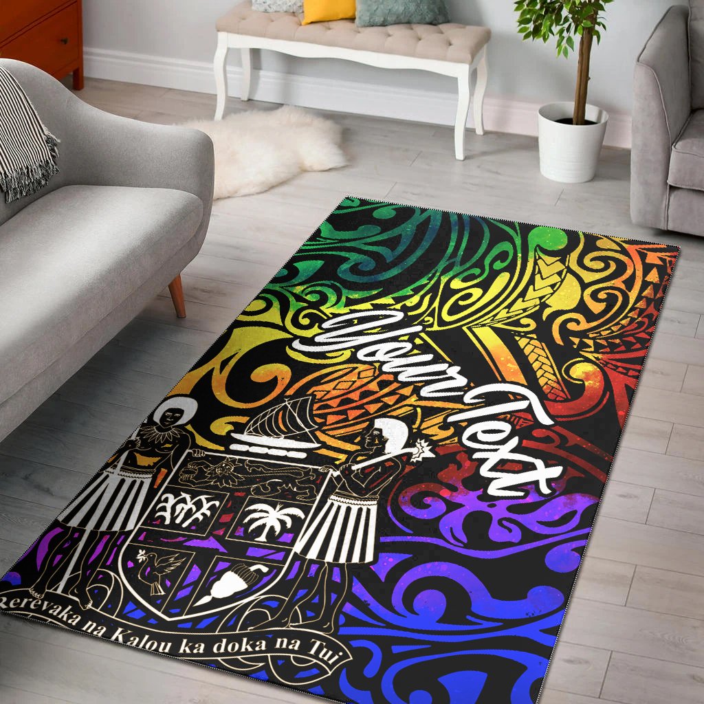 Fiji Custom Personalised Area Rug - Rainbow Polynesian Pattern Crest Rainbow - Polynesian Pride