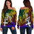 Fiji Custom Personalised Women's Off Shoulder Sweater - Rainbow Polynesian Pattern Art - Polynesian Pride