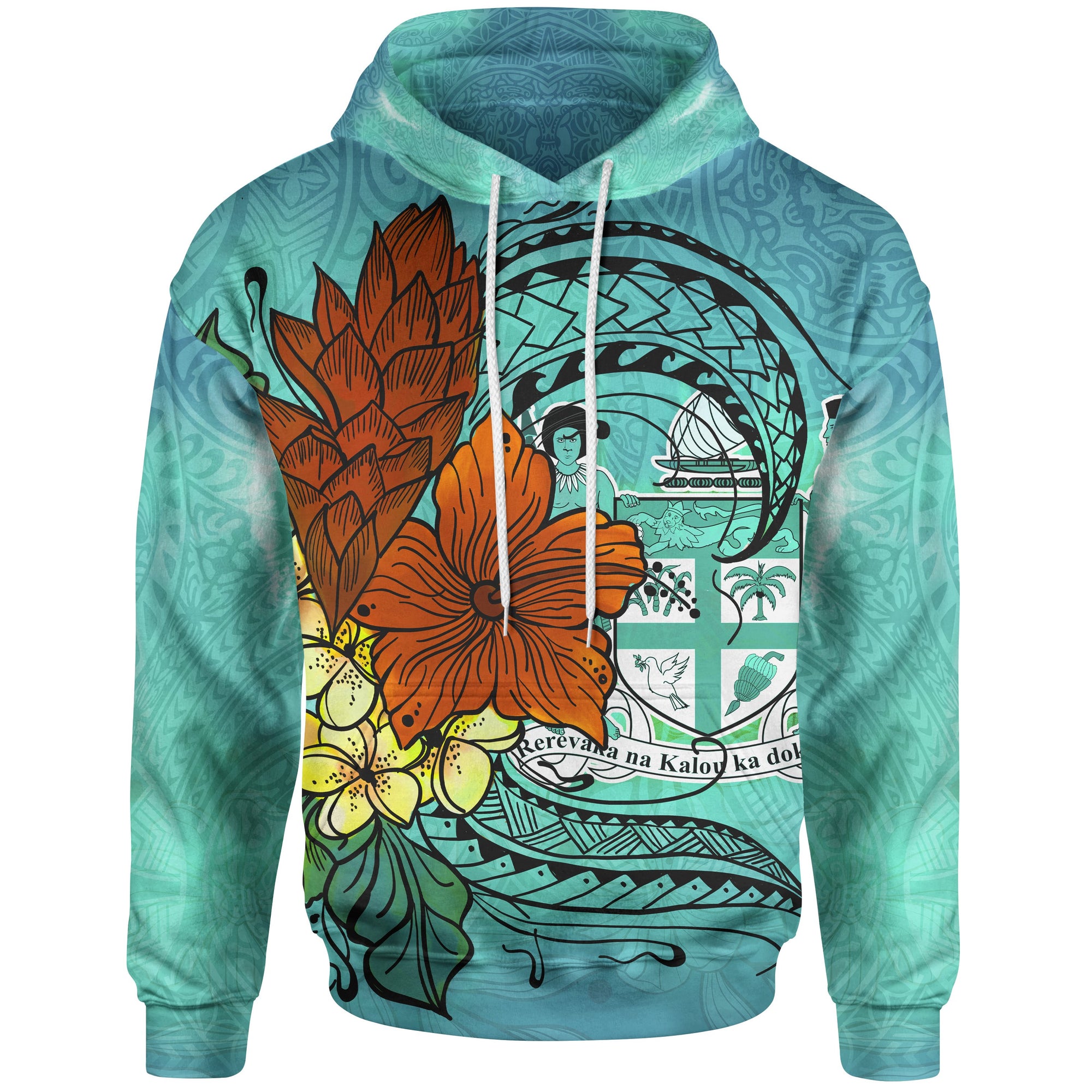 Fiji Hoodie Tropical Flowers Style Unisex Blue - Polynesian Pride