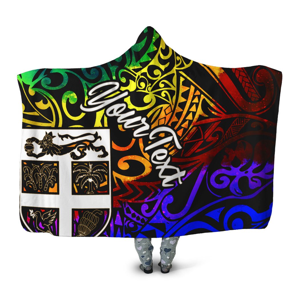 Fiji Custom Personalised Hooded Blanket - Rainbow Polynesian Pattern Hooded Blanket Rainbow - Polynesian Pride