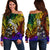 Fiji Custom Personalised Women's Off Shoulder Sweater - Rainbow Polynesian Pattern Crest Art - Polynesian Pride