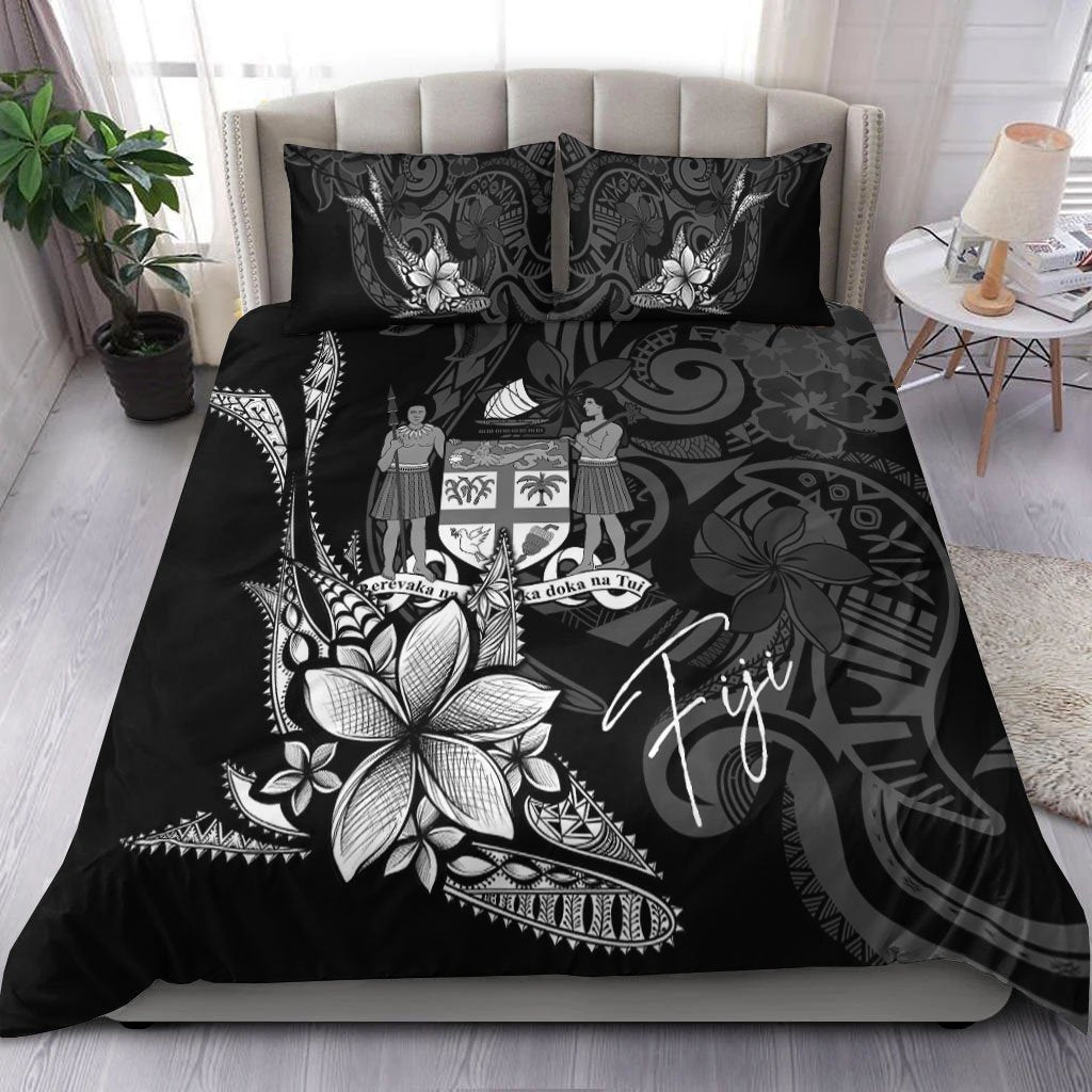 Fiji Bedding Set - Fish With Plumeria Flowers Style Black - Polynesian Pride