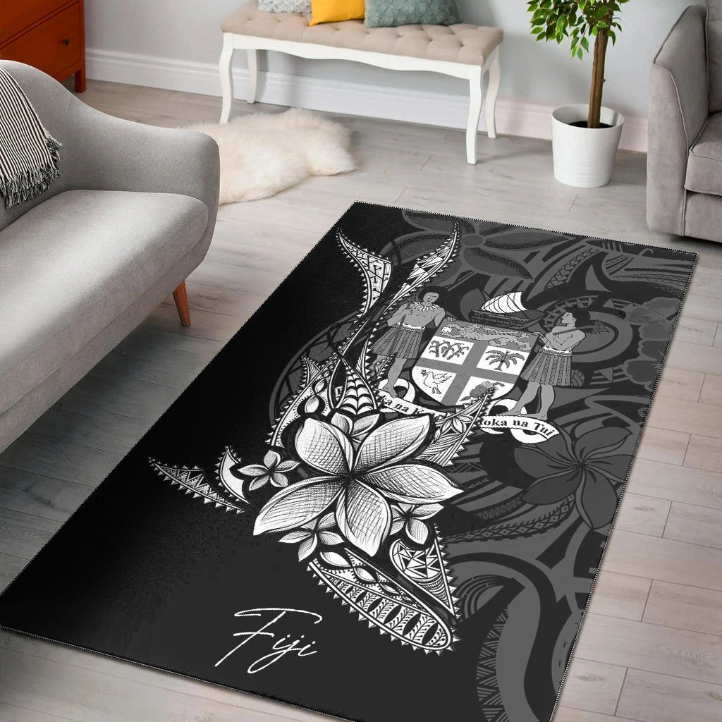 Fiji Area Rug - Fish With Plumeria Flowers Style Black - Polynesian Pride