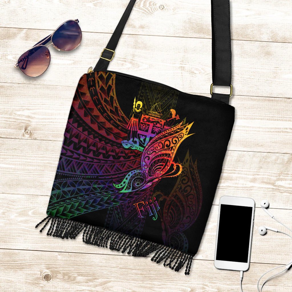 Fiji Boho Handbag - Butterfly Polynesian Style One Size Boho Handbag Black - Polynesian Pride