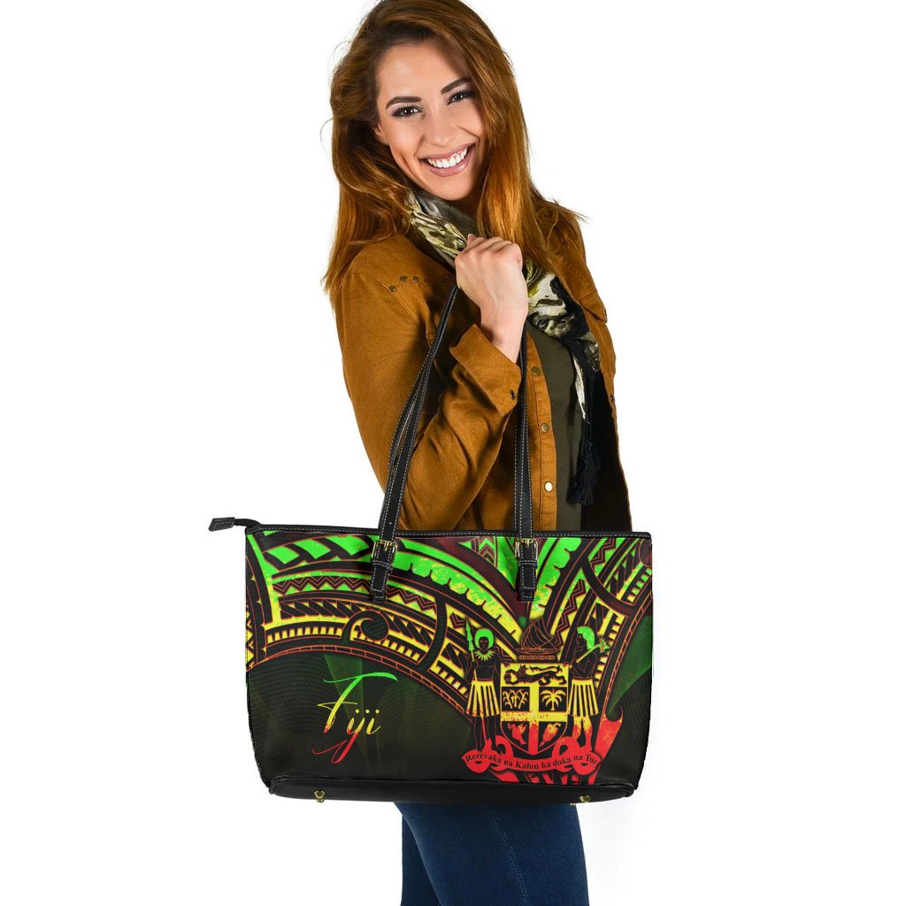 Fiji Leather Tote - Reggae Color Cross Style - Polynesian Pride