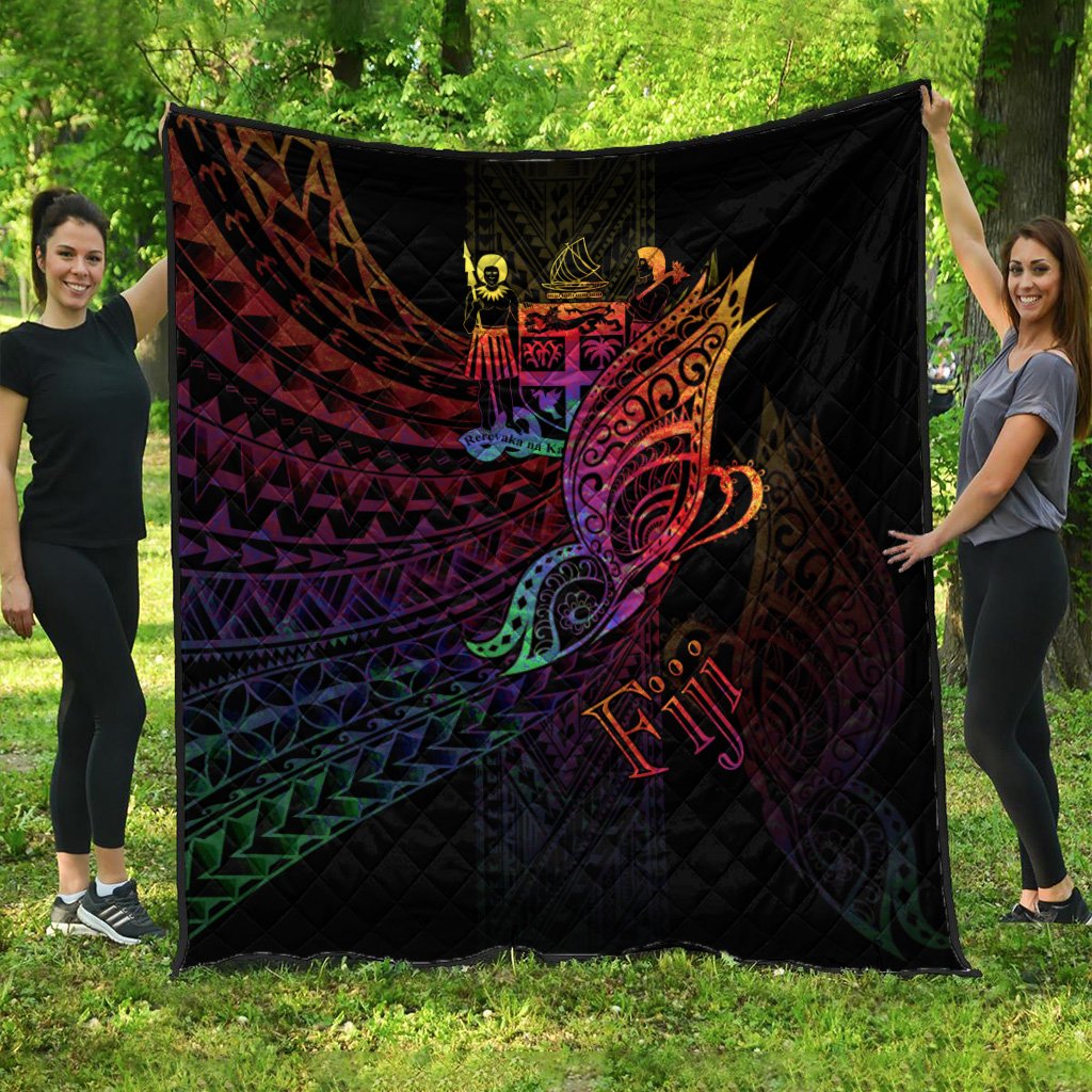 Fiji Premium Quilt - Butterfly Polynesian Style Black - Polynesian Pride