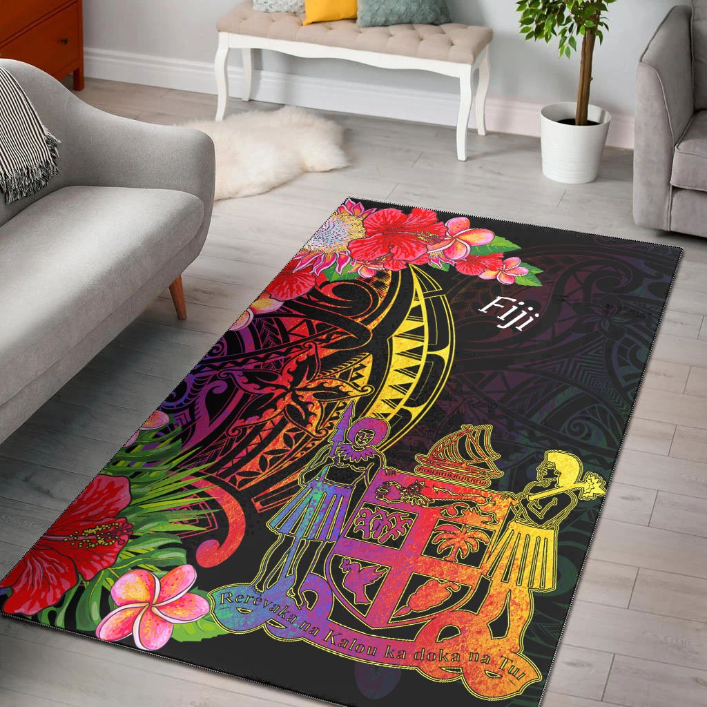 Fiji Area Rug - Tropical Hippie Style Black - Polynesian Pride