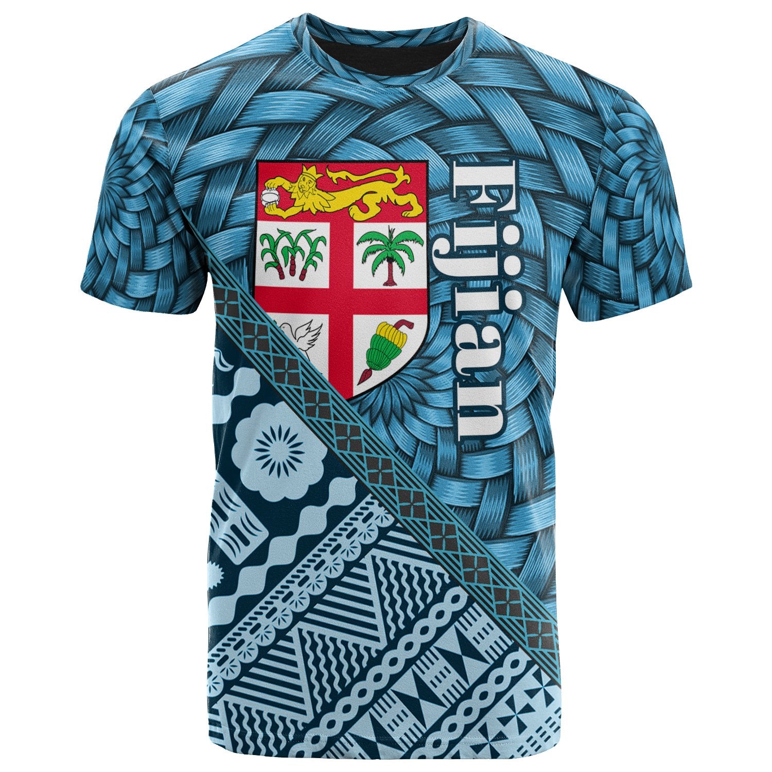 Fiji T Shirt Tapa Patterns With Bamboo Unisex Blue - Polynesian Pride