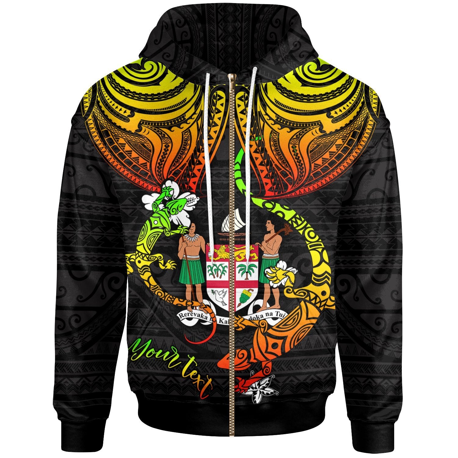 Fiji Custom Zip up Hoodie Lizard Good Chest Unisex Reggae - Polynesian Pride