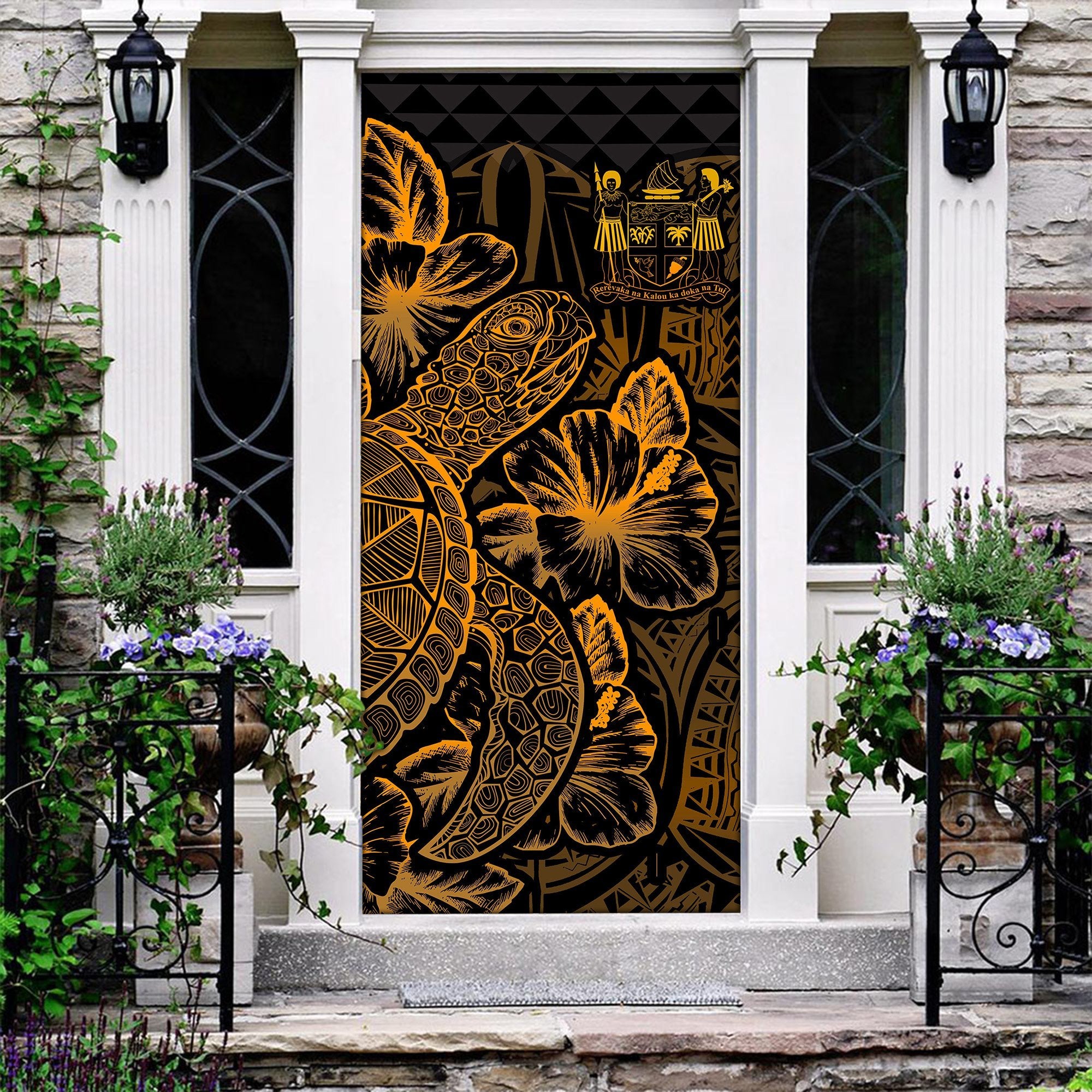 Fiji Door Cover Turtle Hibiscus Gold - Polynesian Pride