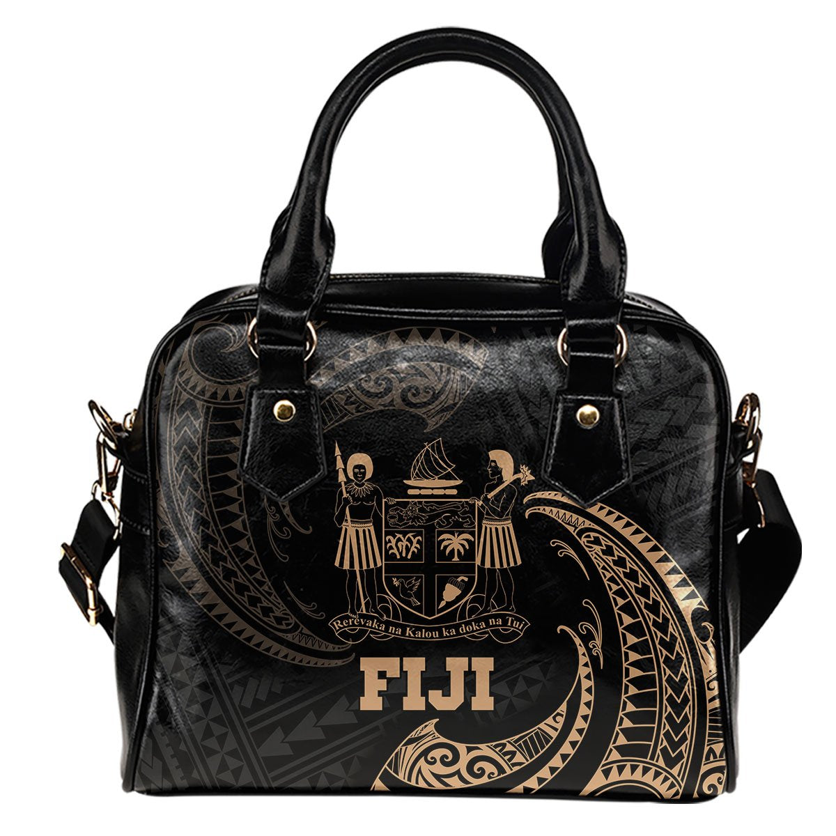 Fiji Polynesian Shoulder Handbag - Gold Tribal Wave One Size Gold - Polynesian Pride