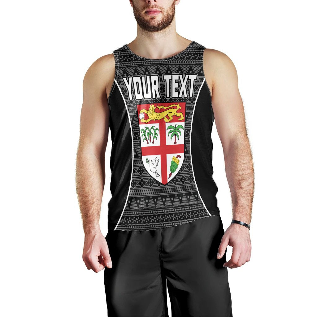 Fiji Custom Personalised Men's Tank Top - Tapa Pattern Sport Style Black - Polynesian Pride