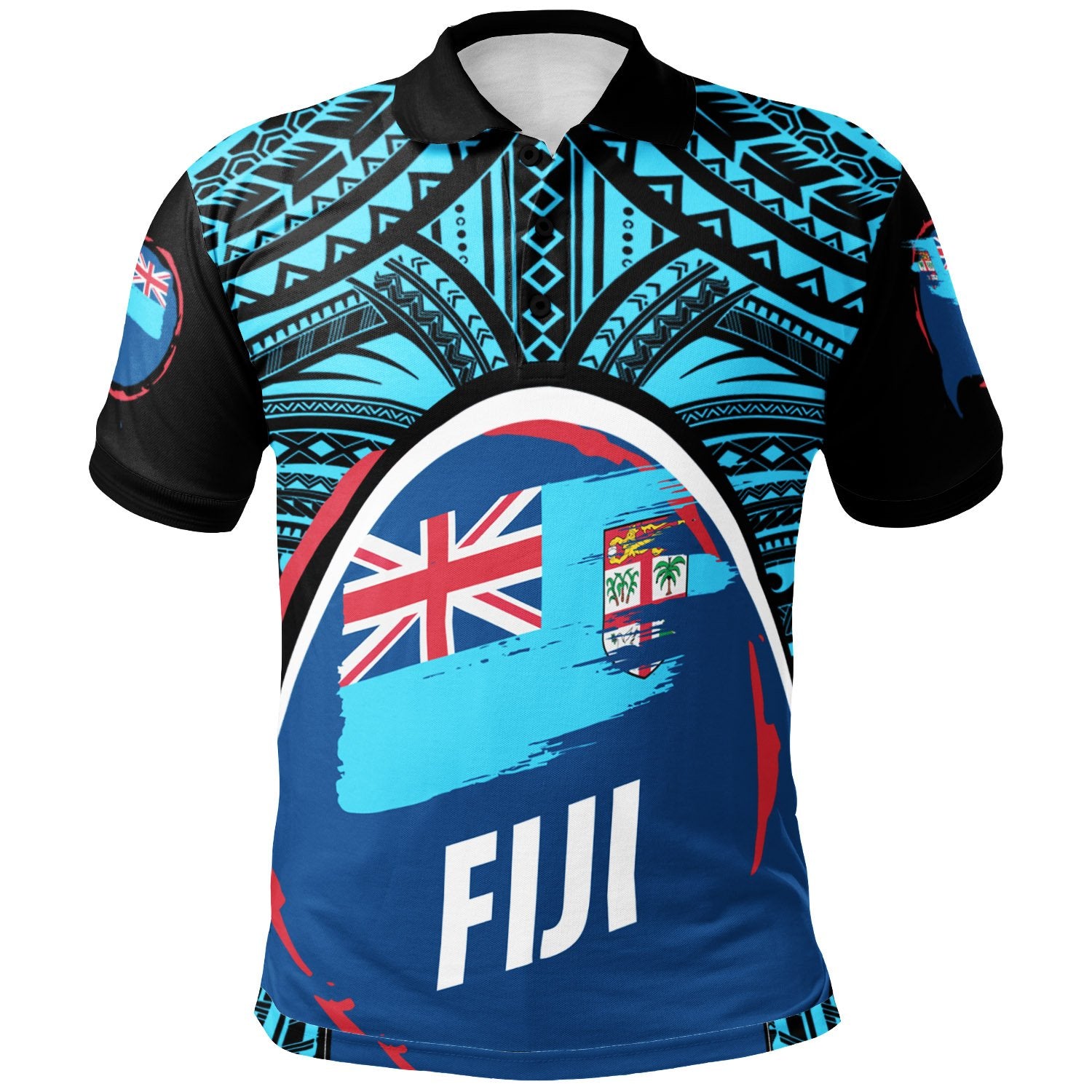 Fiji Polo Shirt Polynesian Pattern With Flag Unisex Blue - Polynesian Pride