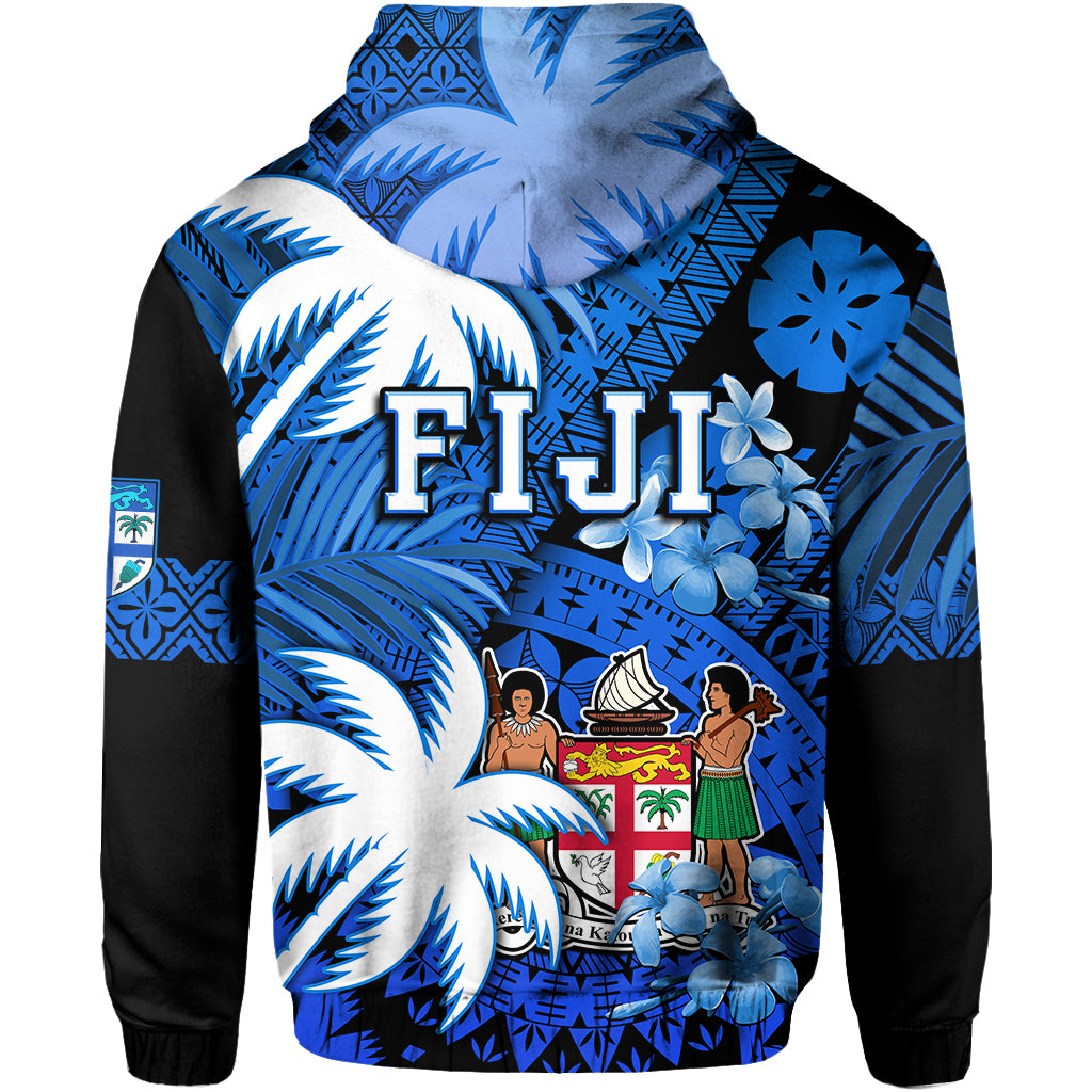 Fiji Coat of Arms Hoodie Masi Tapa Mixed Palm Tree No2 Blue Version LT9 - Polynesian Pride