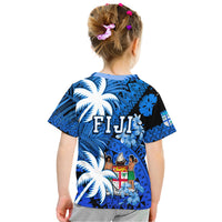 Fiji Coat of Arms T Shirt Masi Tapa Mixed Palm Tree No2 Blue Color Version LT9 - Polynesian Pride