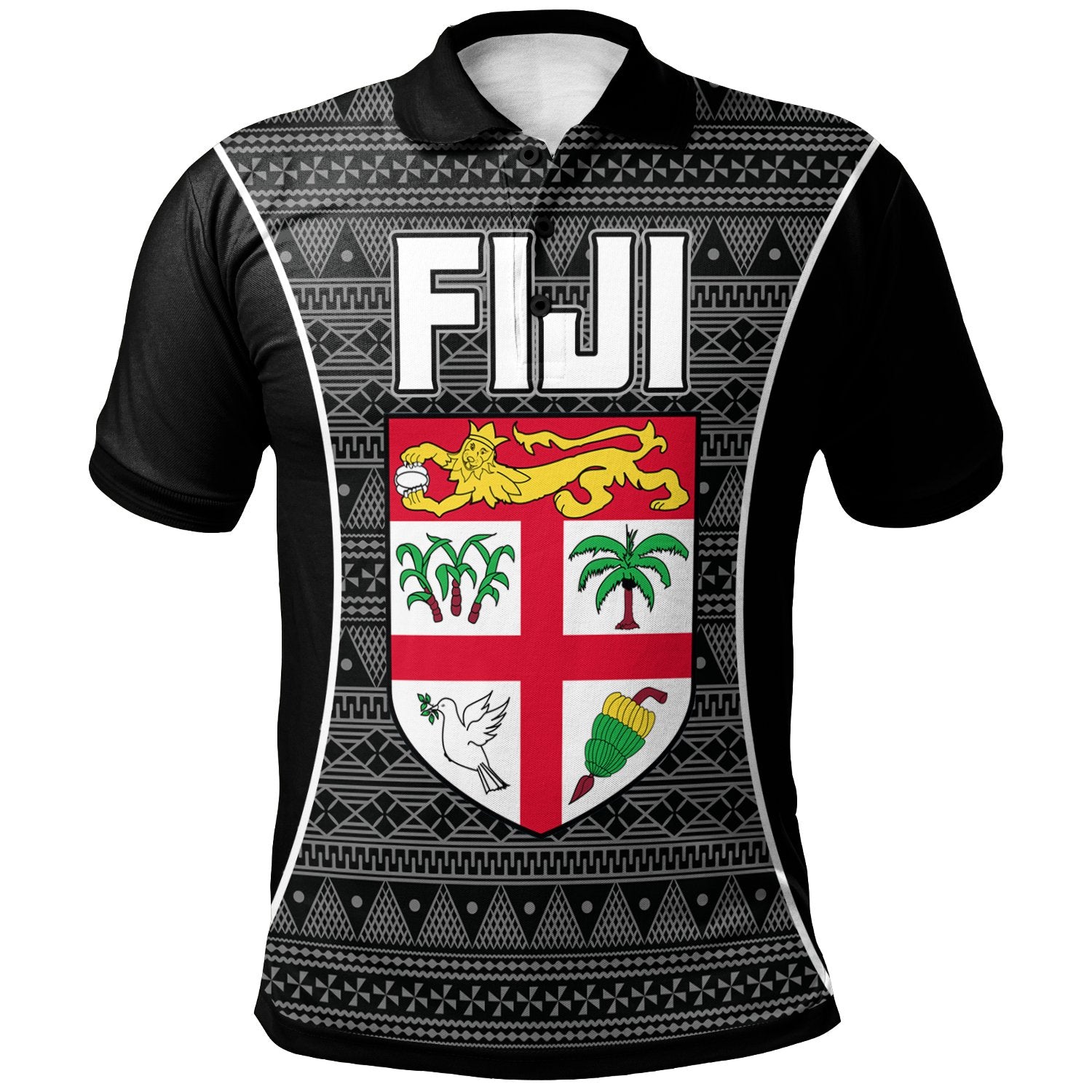 Fiji Polo Shirt Tapa Pattern Sport Style Unisex Black - Polynesian Pride