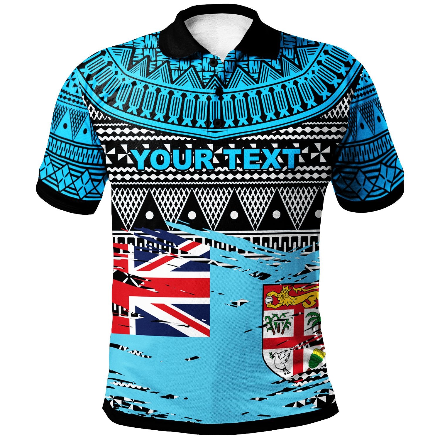 Fiji Custom Polo Shirt Viti Tapa Pattern With Flag Unisex Blue - Polynesian Pride