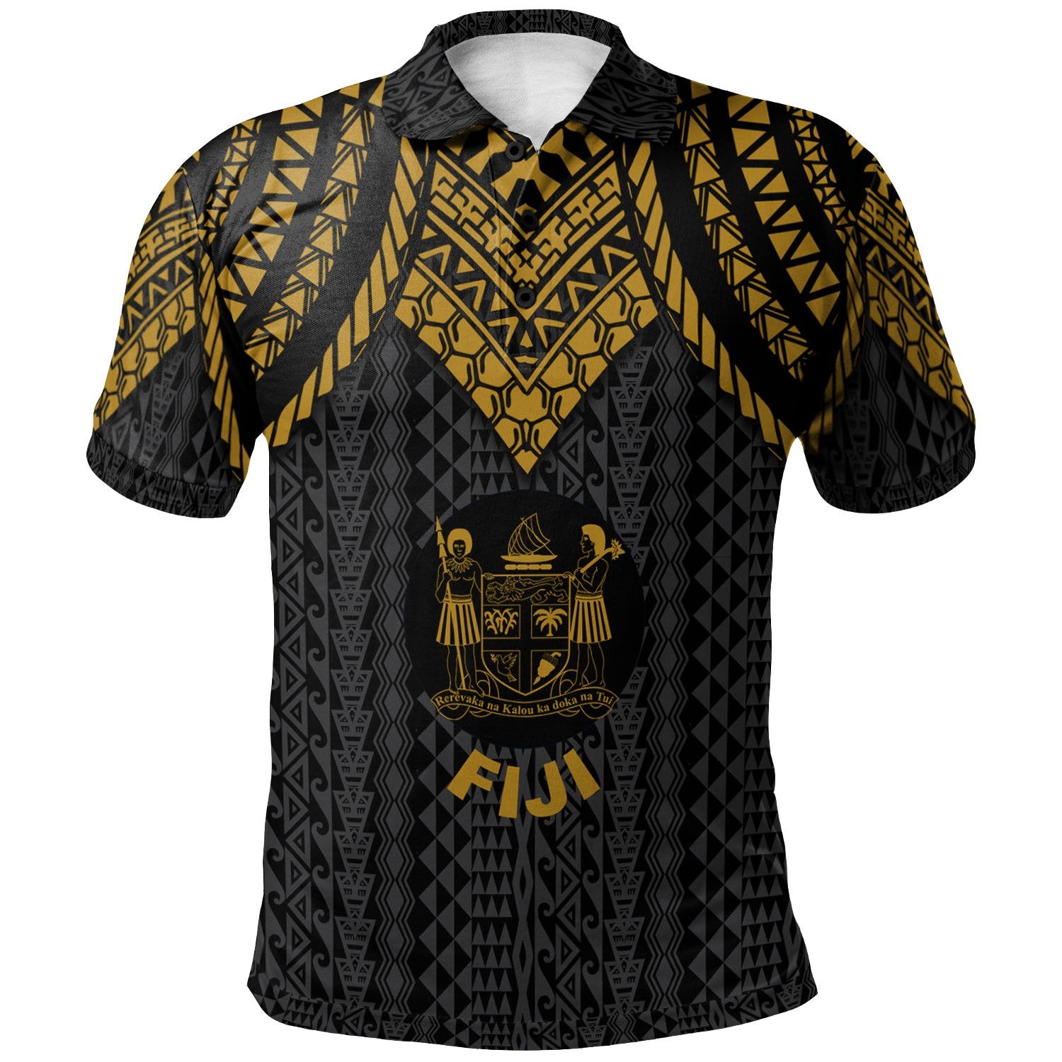 Fiji Polo Shirt Polynesian Armor Style Gold Unisex Gold - Polynesian Pride