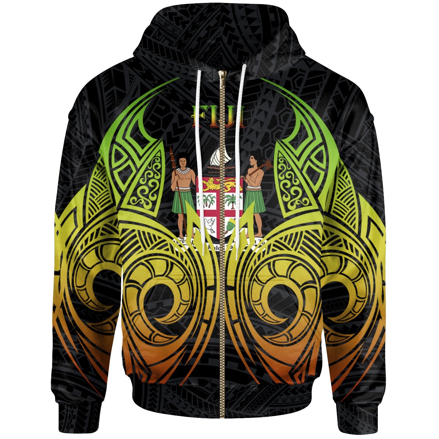 Fiji Zip up Hoodie Polynesian Reggae Tatoo Unisex Reggae - Polynesian Pride