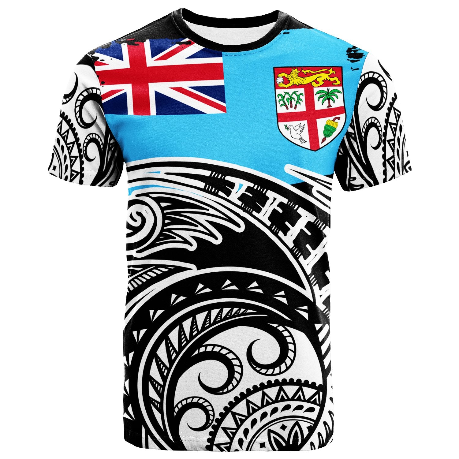 Fiji T Shirt Ethnic Style With Round Black White Pattern Unisex Blue - Polynesian Pride