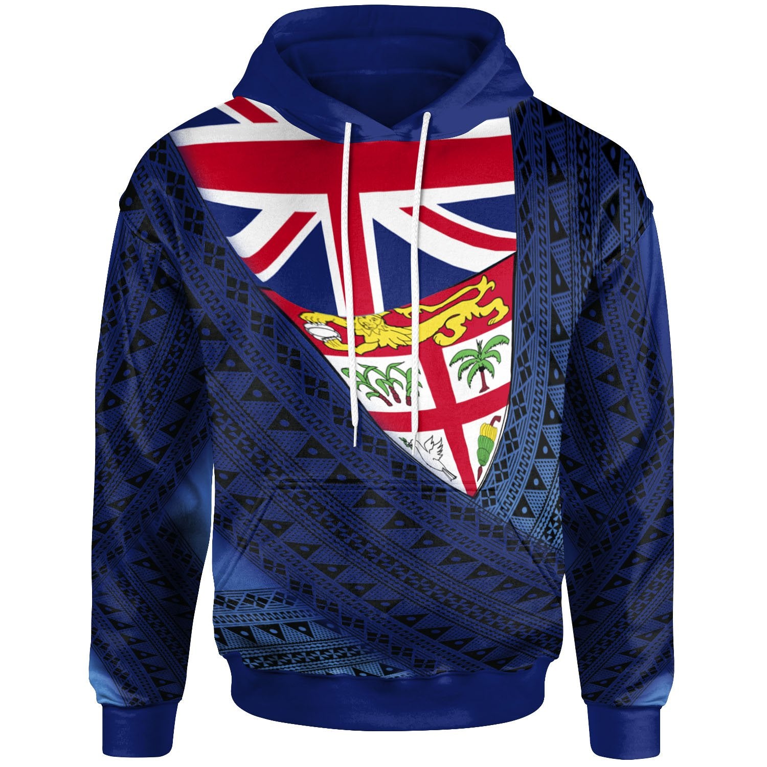 Fiji Tapa Flag Hoodie Unisex Blue - Polynesian Pride