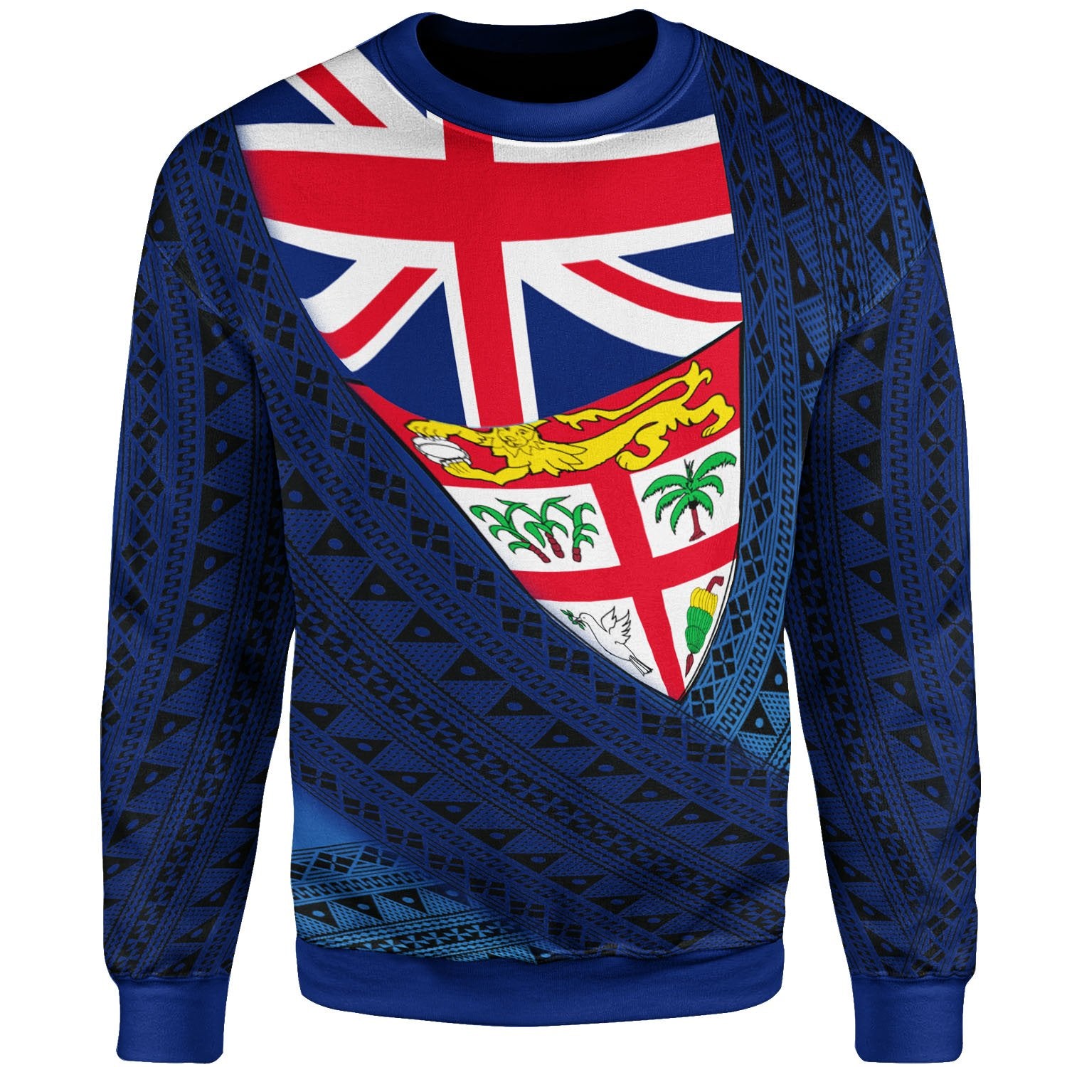 Fiji Tapa Flag Sweatshirt Unisex Blue - Polynesian Pride