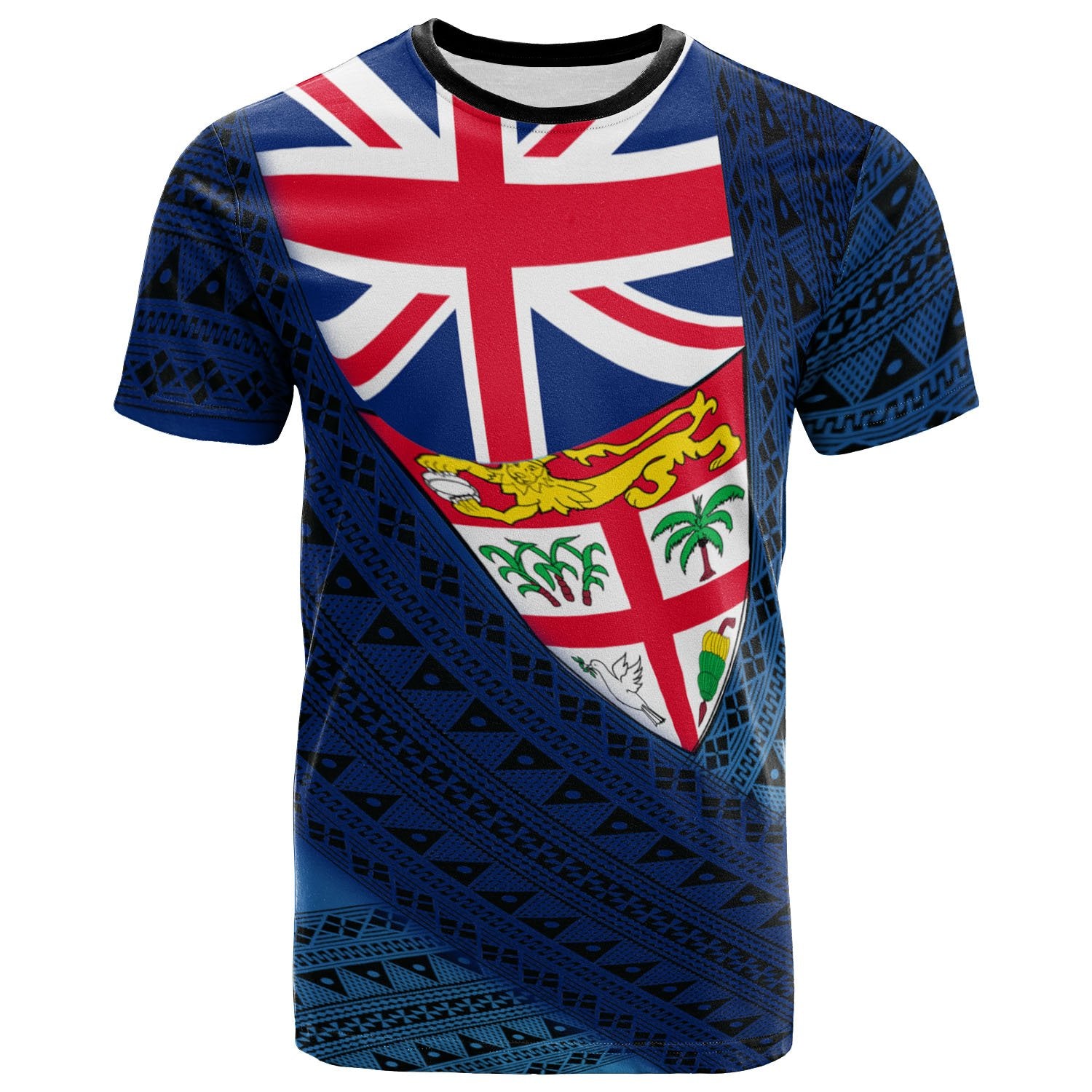 Fiji Tapa Flag T Shirt Unisex Blue - Polynesian Pride