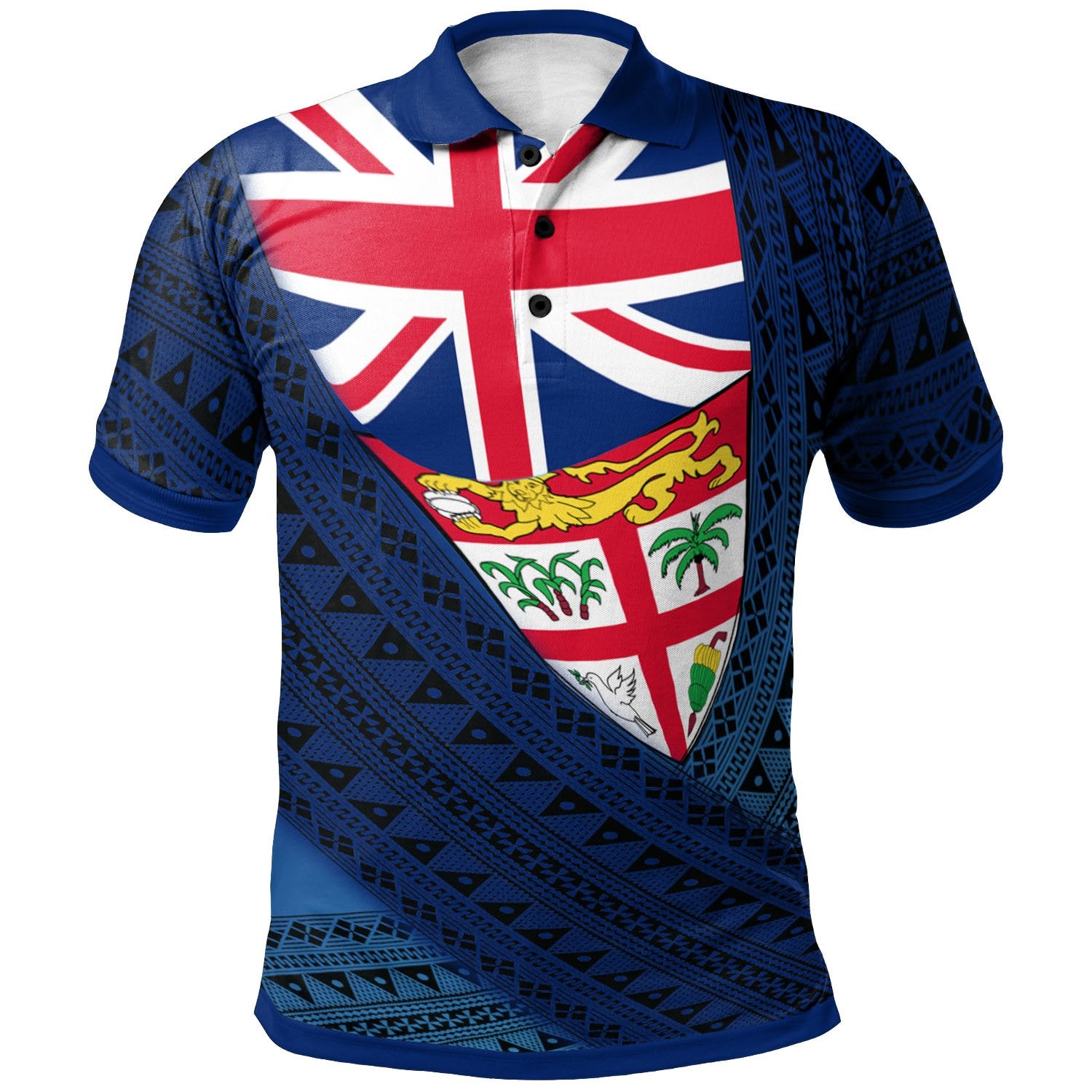 Fiji Tapa Flag Polo Shirt Unisex Blue - Polynesian Pride