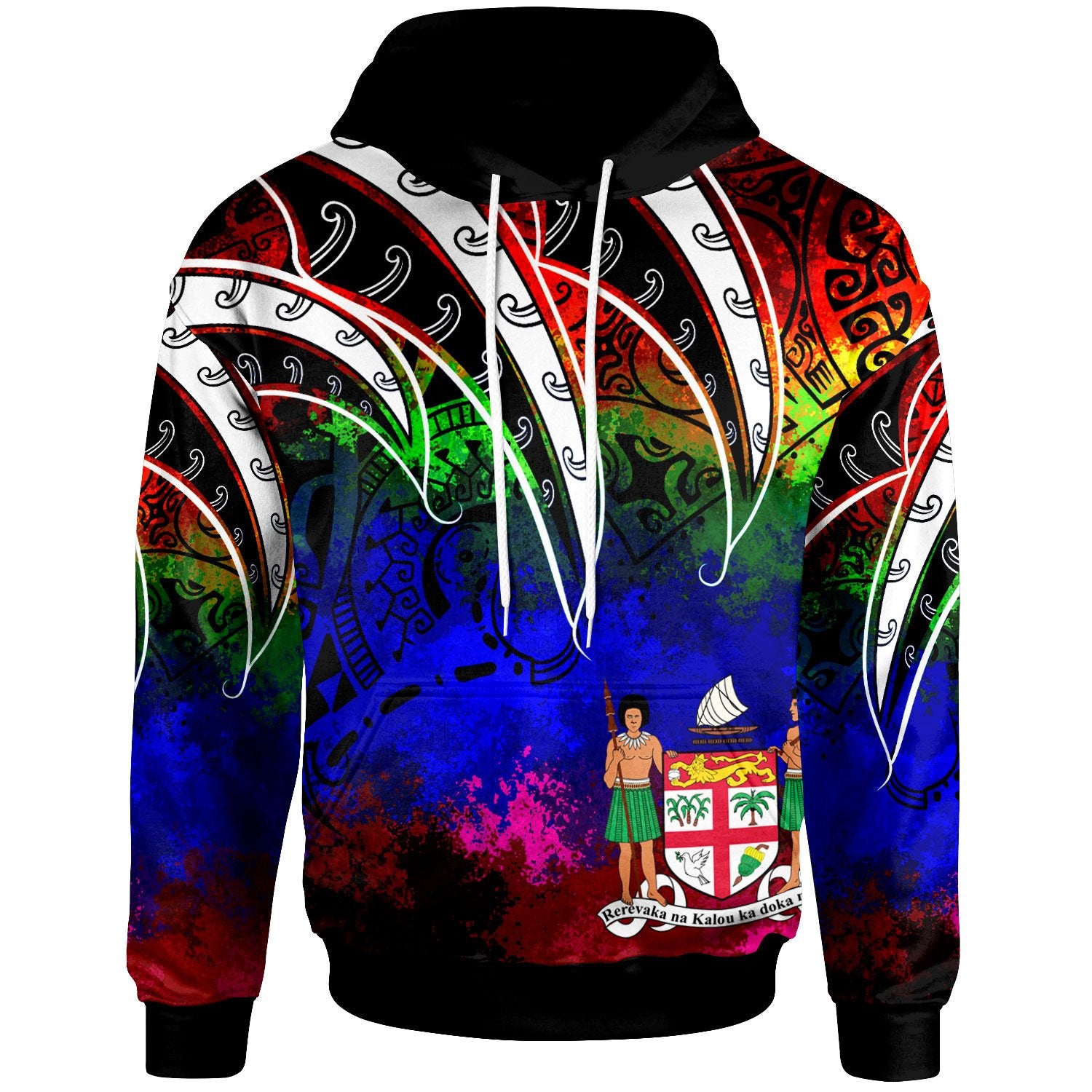 Fiji Hoodie Tropical Leaf Rainbow Color Unisex Rainbow - Polynesian Pride