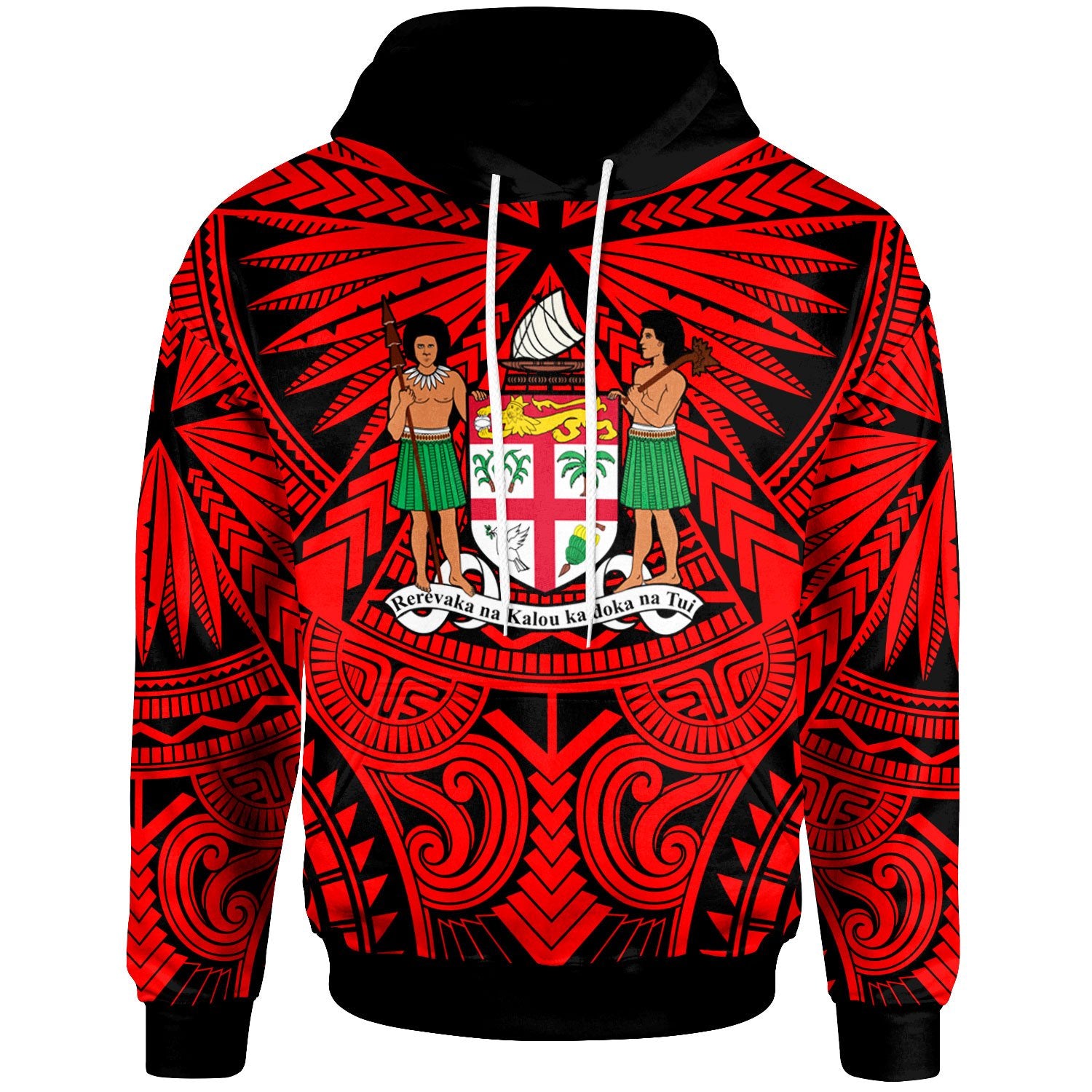 Fiji Hoodie Classic Vignette Style Unisex Red - Polynesian Pride