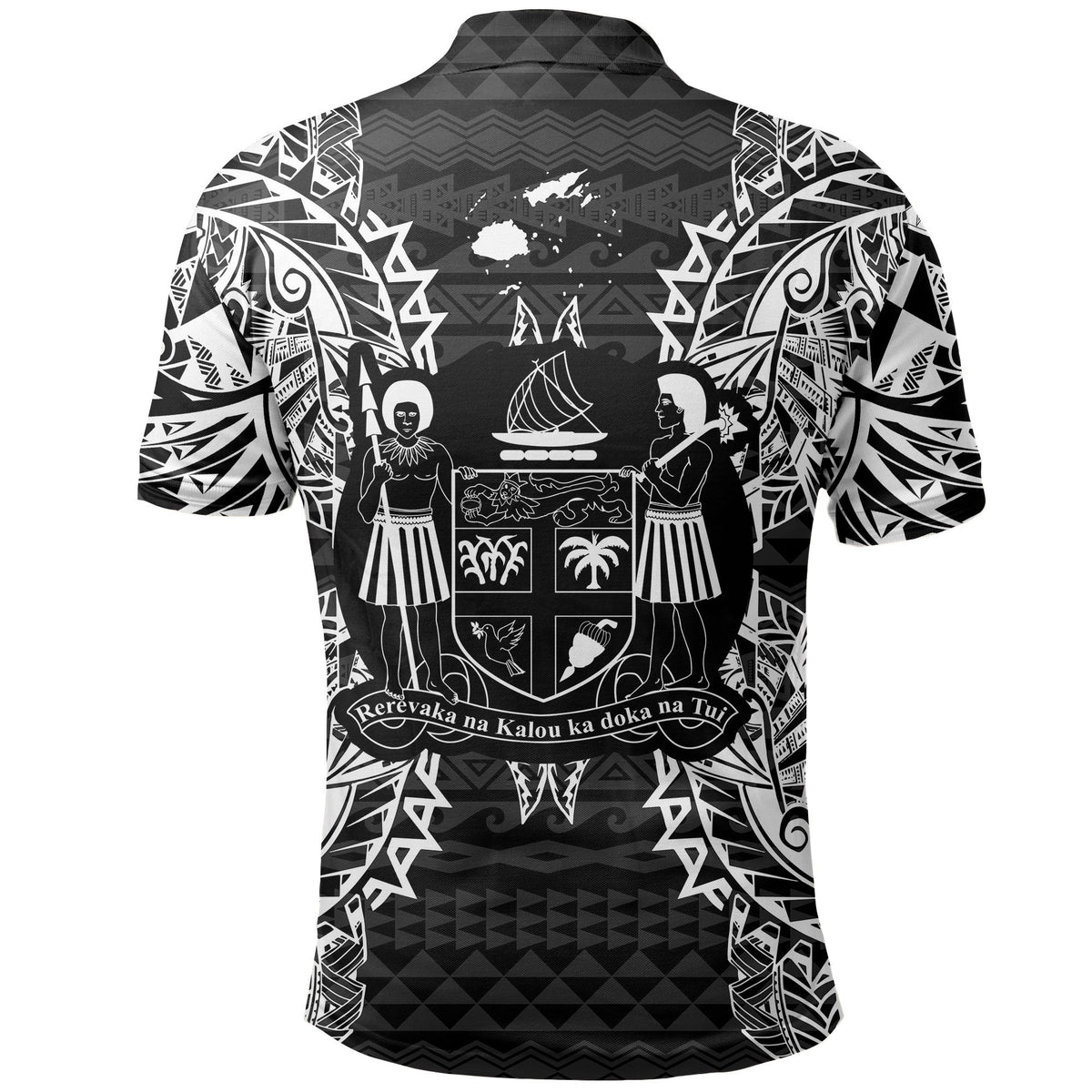Fiji Polo Shirt Viti Coat Of Arms Map Polynesian Tattoo Black - Polynesian Pride