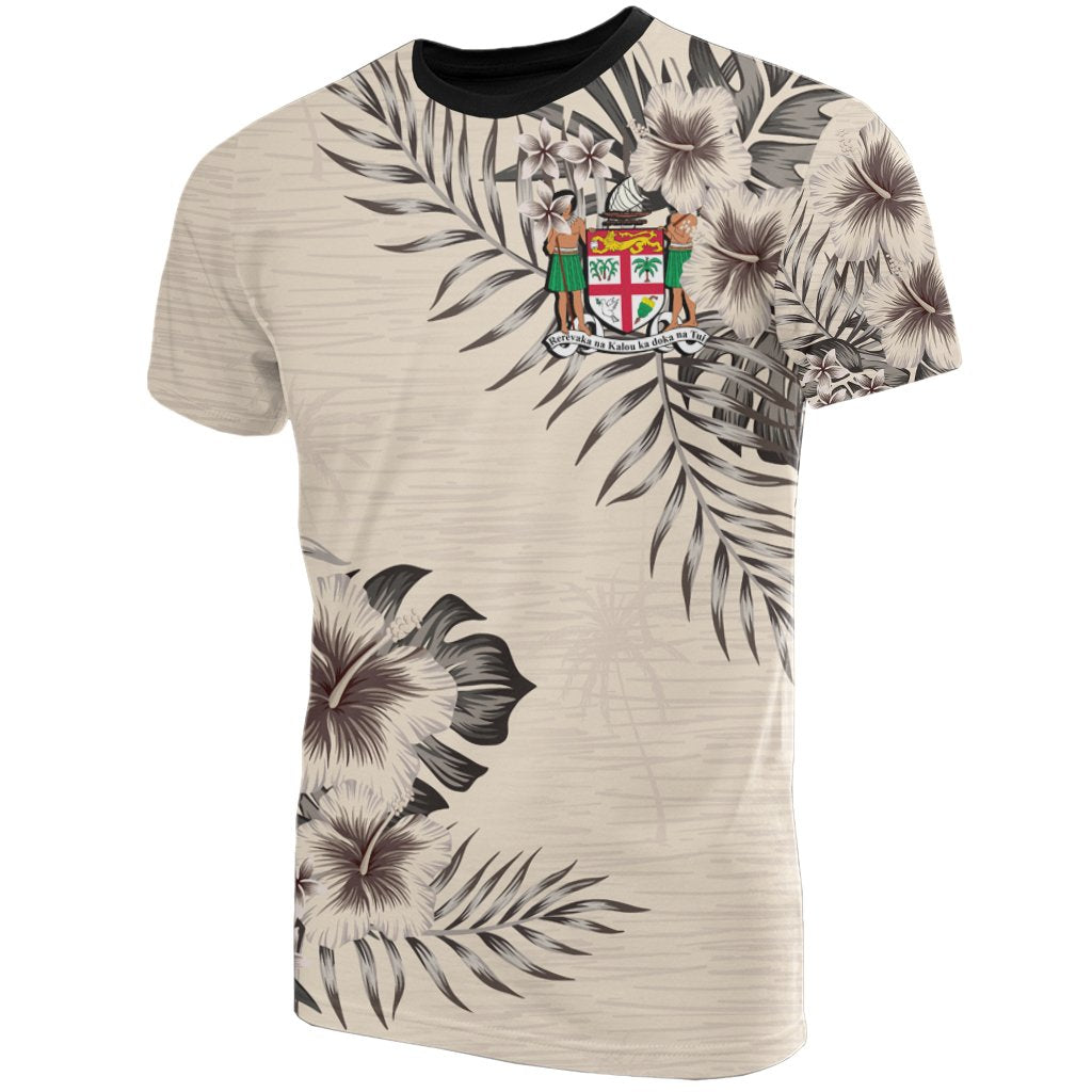 Fiji T Shirt Fijian Coat of Arms Beige Hibiscus Unisex Beige - Polynesian Pride