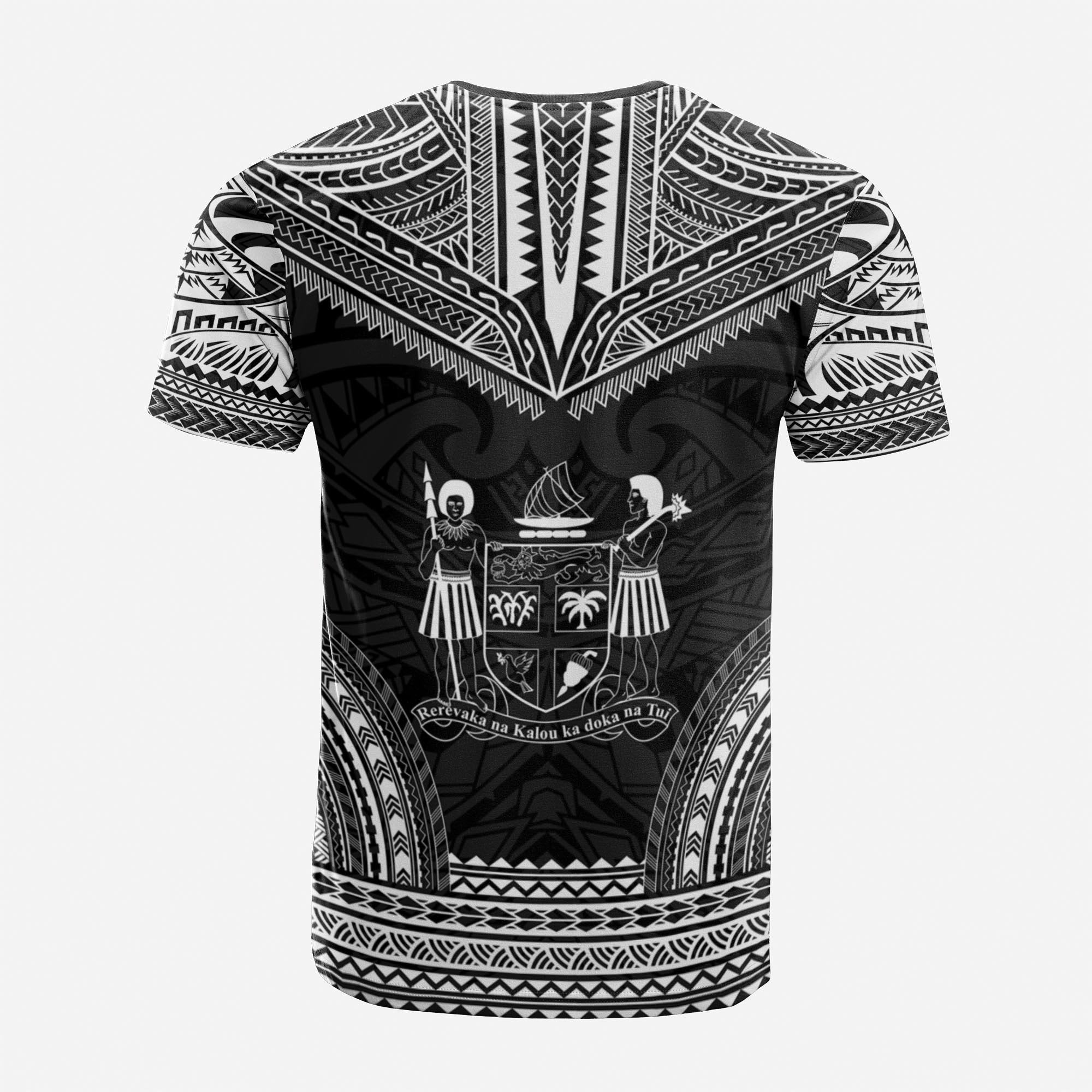 Fiji Custom T Shirt Fijian Coat of Arms Polynesian Chief Tattoo Black Version Unisex Black - Polynesian Pride