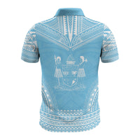 Fiji Custom Polo Shirt Viti Coat Of Arms Polynesian Chief Tattoo Blue Version - Polynesian Pride