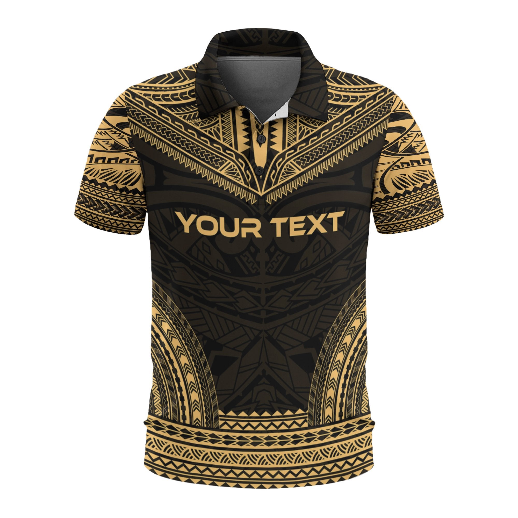 Fiji Custom Polo Shirt Viti Coat Of Arms Polynesian Chief Tattoo Gold Version Unisex Gold - Polynesian Pride