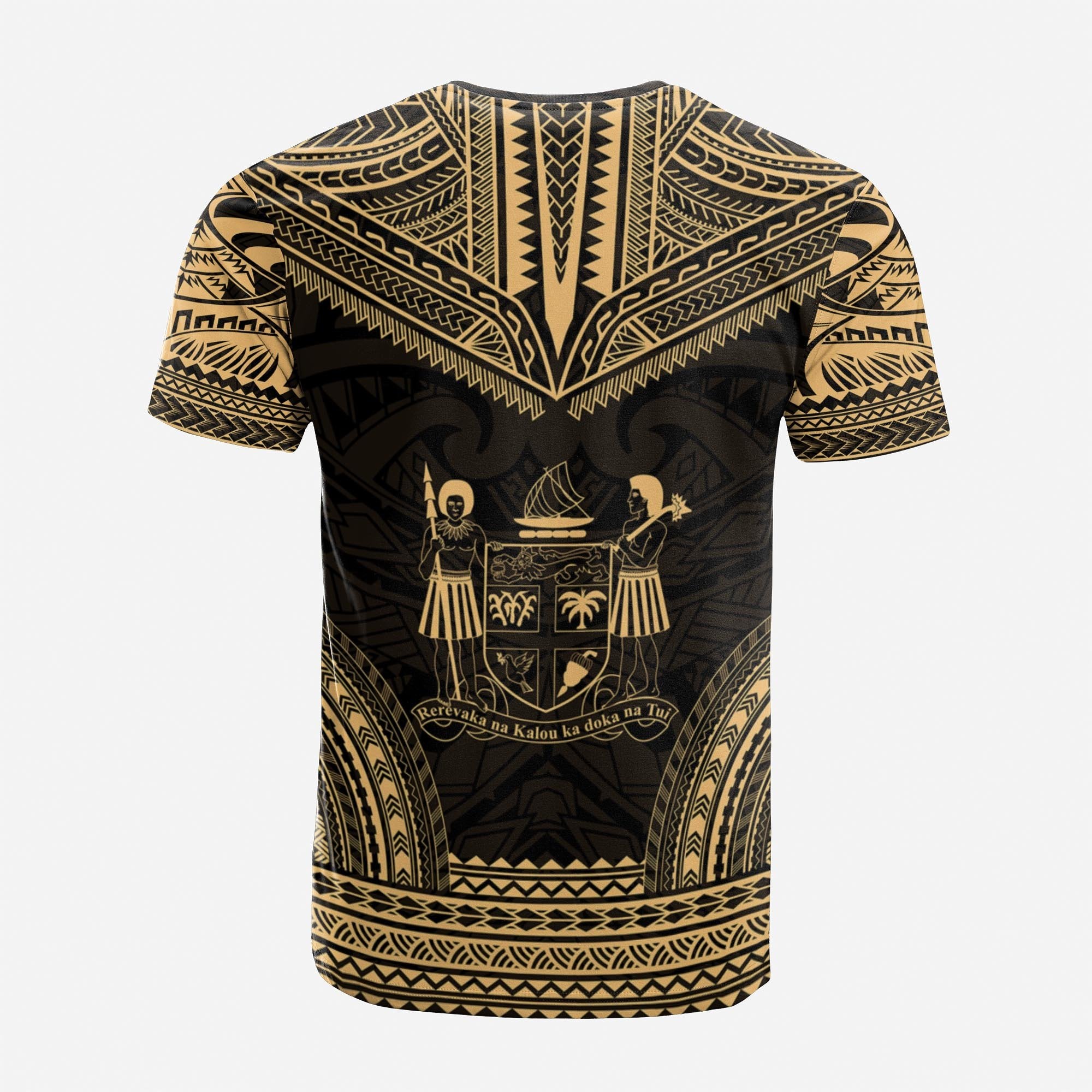 Fiji Custom T Shirt Fijian Coat of Arms Polynesian Chief Tattoo Gold Version Unisex Gold - Polynesian Pride