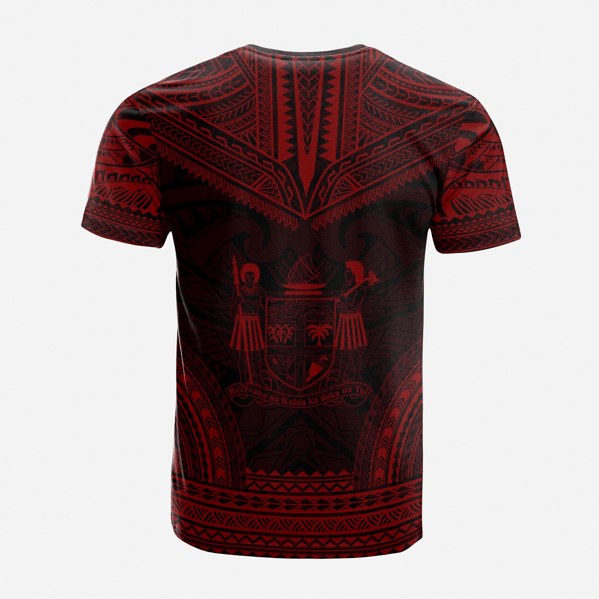 Fiji Custom T Shirt Fijian Coat of Arms Polynesian Chief Tattoo Red Version Unisex Red - Polynesian Pride