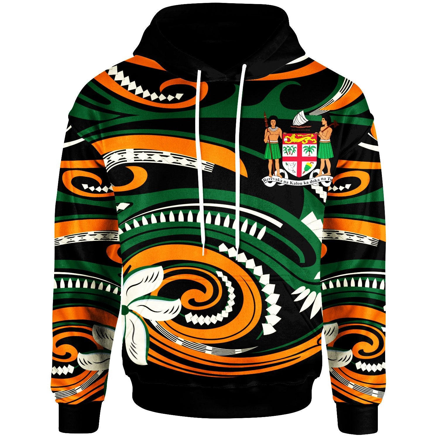 Fiji Hoodie Vortex Style Unisex Green Orange - Polynesian Pride