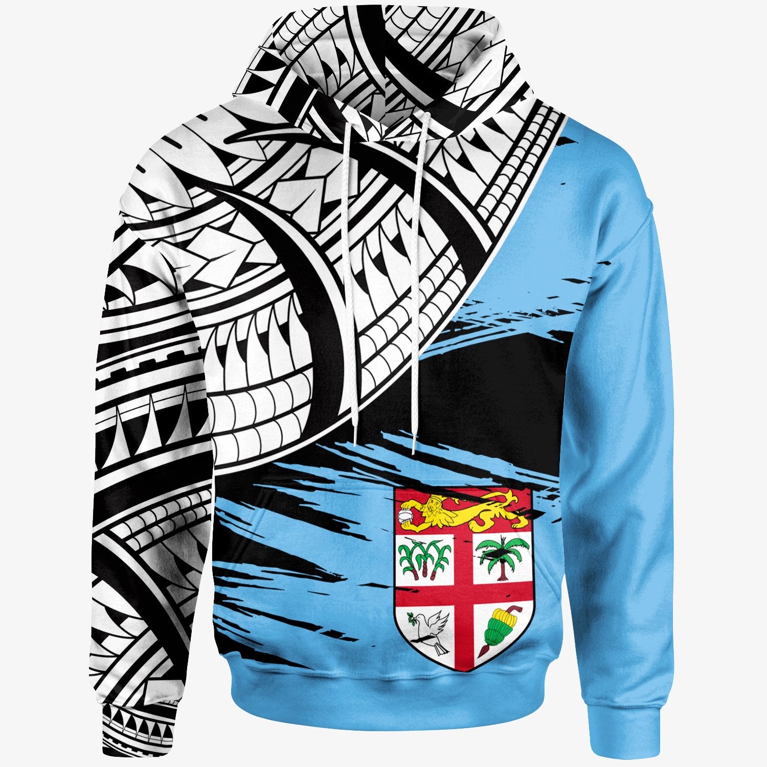 Fiji Custom Hoodie Fiji Flag Style With Claw Pattern Unisex Blue - Polynesian Pride