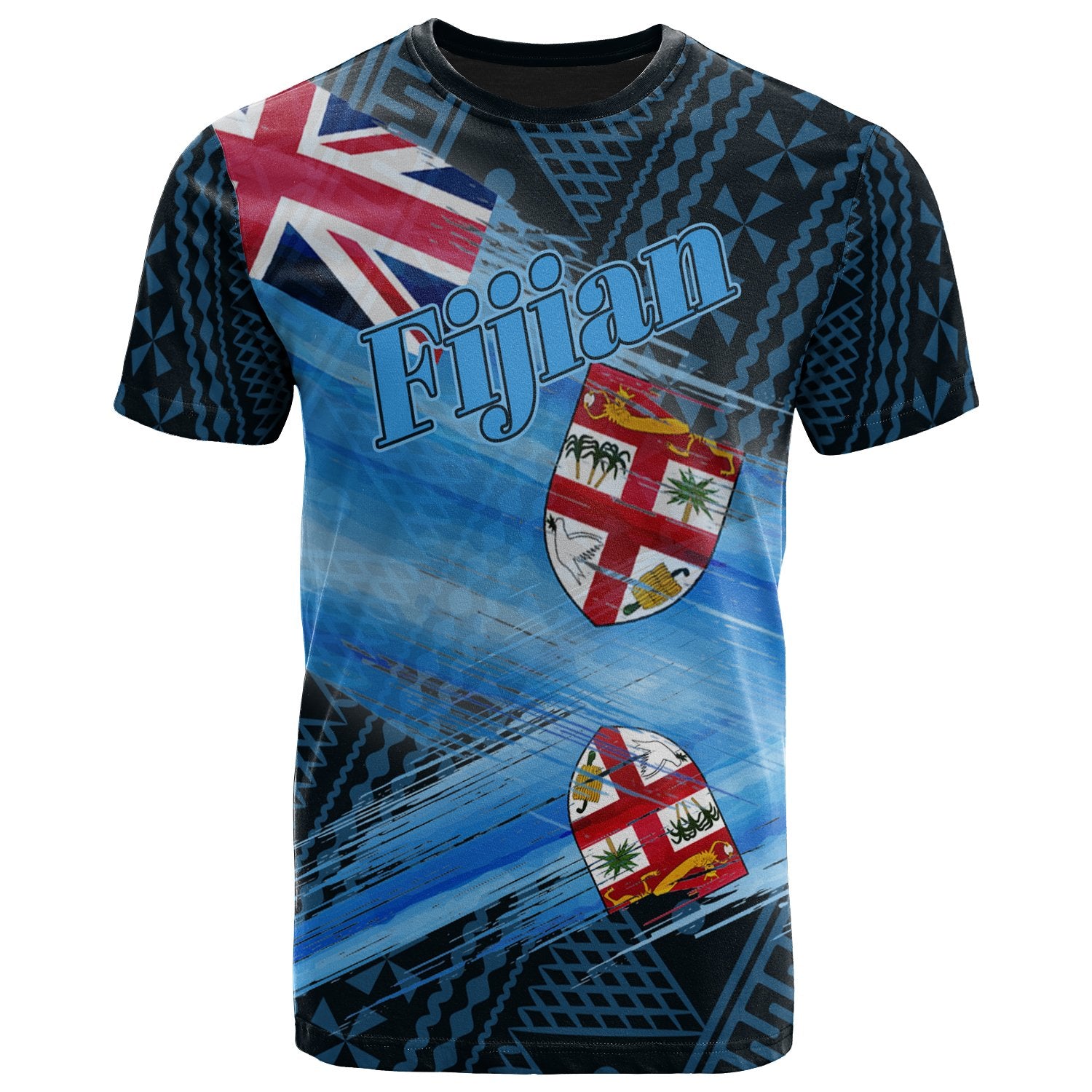 Fiji T Shirt Fijian Flag In Brush Unisex Blue - Polynesian Pride