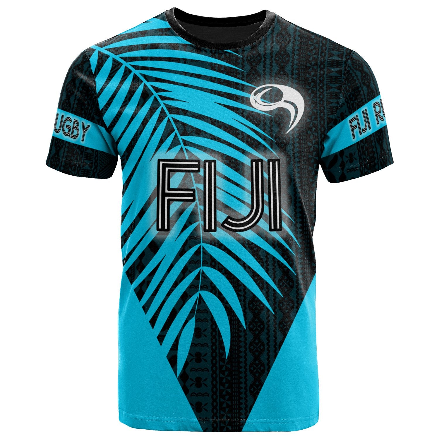 Fiji T Shirt Rugby With Palm Leaf Unisex Black - Polynesian Pride